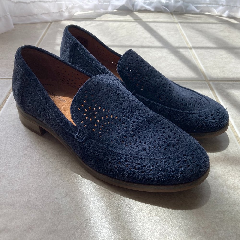 Clarks Suede Leather Trish Calla Navy Blue Women's Loafers Size 6M